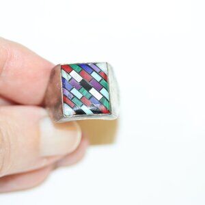 Vintage Sterling Silver Ring Size 8.5 Stone Inlay Face